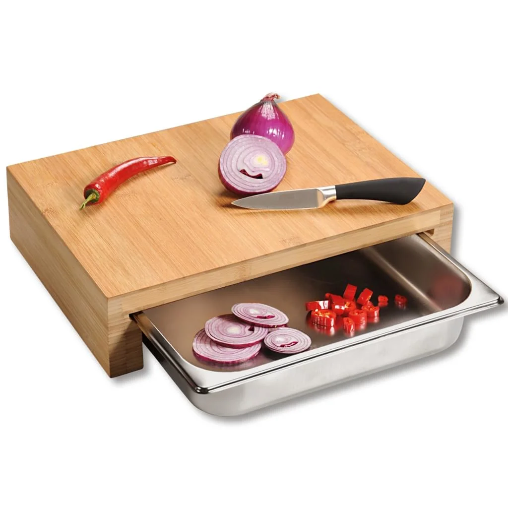 Bamboo Cutting Board with Stainless Steel Tray for kitchen Accessories kitchen Furniture
